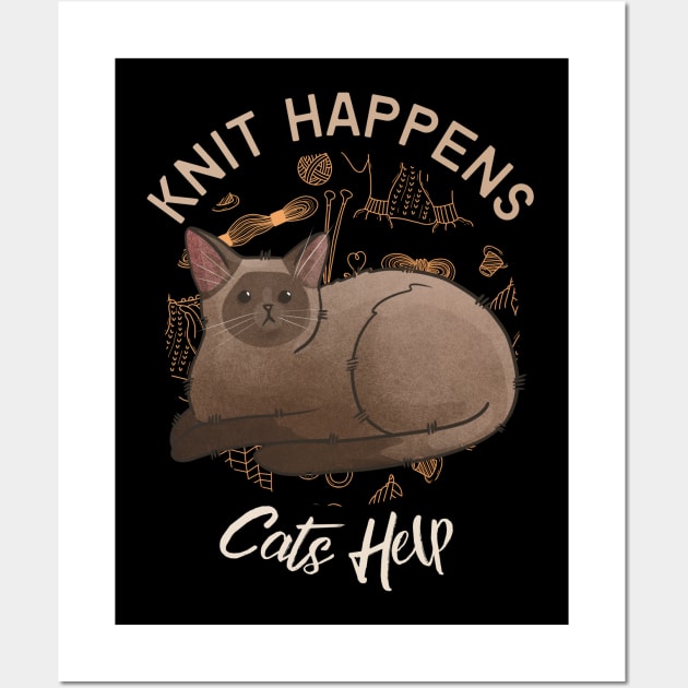 Knit Happens, Cats Help - Burmese Chocolate Cat Wall Art by Feline Emporium